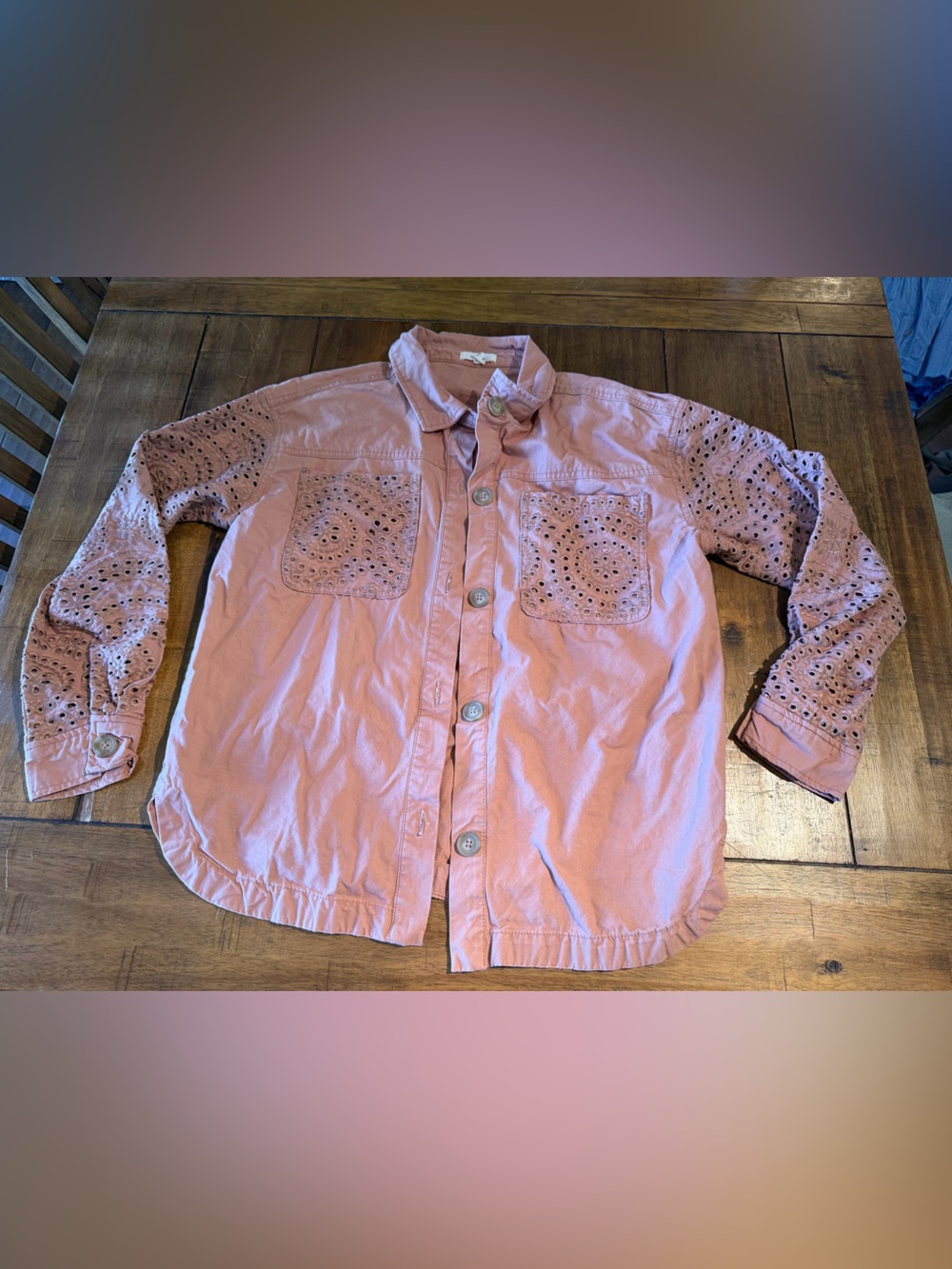 Maurices Light Pink Eyelet-Detail Jean Jacket